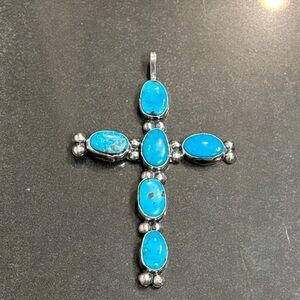 Vintage Turquoise and Silver Cross Necklace